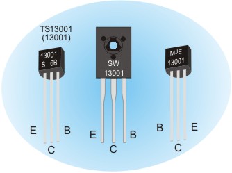 MJE13001 and 13001 transistors. Pinout.
