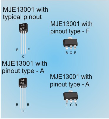 MJE13001 and 13001 transistors. Another option Pinout.